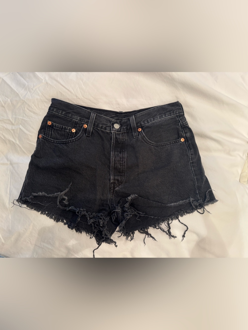 Levi's Black Frayed High-Rise Denim Shorts